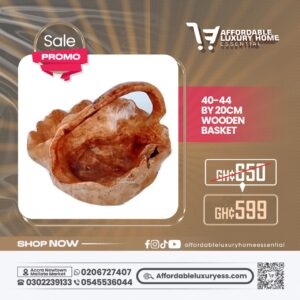 40-44cm Wooden Basket Bowl with Handle (Burl Root Wood)