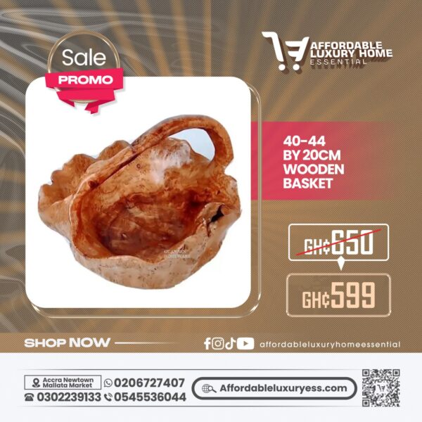 40-44cm Wooden Basket Bowl with Handle (Burl Root Wood)