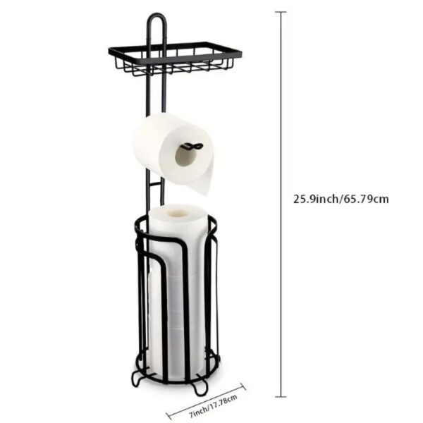 Freestanding Toilet Roll Holder with Storage and Top Shelf