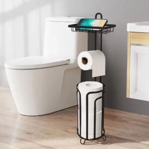 Freestanding Toilet Roll Holder with Storage and Top Shelf