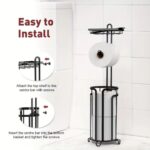 Freestanding Toilet Roll Holder with Storage and Top Shelf