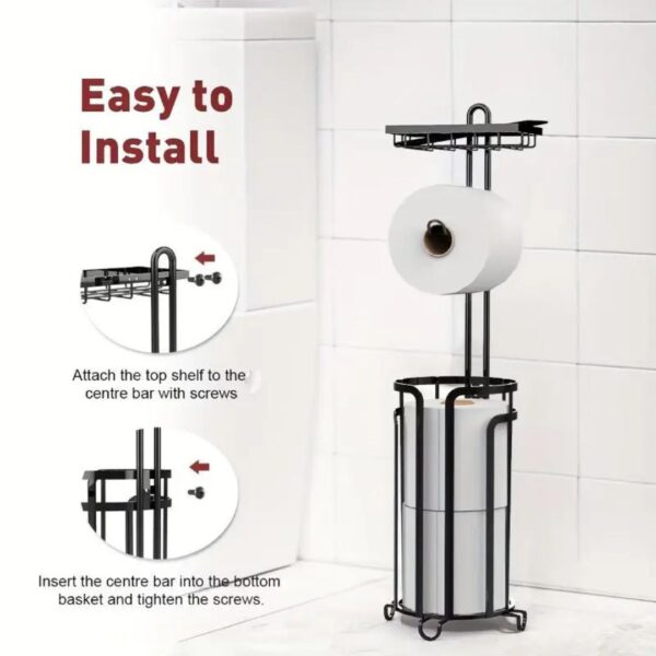 Freestanding Toilet Roll Holder with Storage and Top Shelf