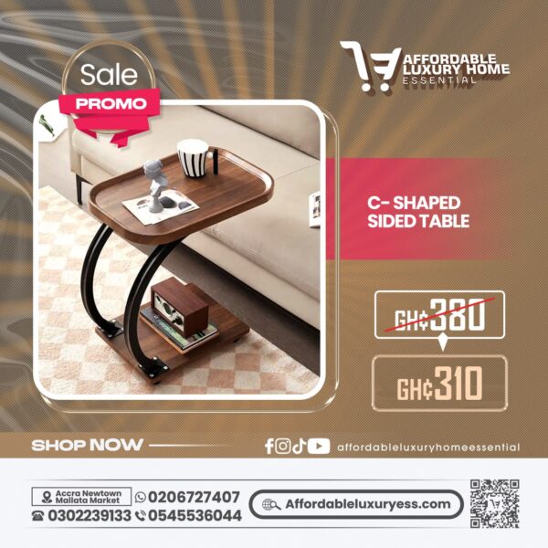 C-Shaped Side Table with Dual-Layer Design