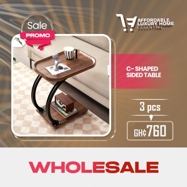 C-Shaped Side Table with Dual-Layer Design