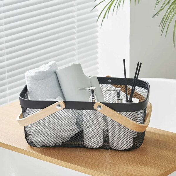 Daikai Linier Iron Storage Basket with Wooden Handle
