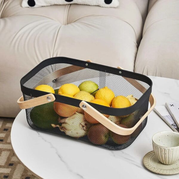 Daikai Linier Iron Storage Basket with Wooden Handle