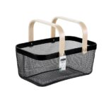 Daikai Linier Iron Storage Basket with Wooden Handle