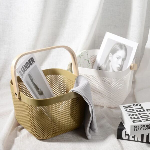 IKEA RISATORP Wire Storage Basket with Wooden Handle