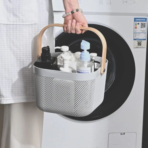 IKEA RISATORP Wire Storage Basket with Wooden Handle