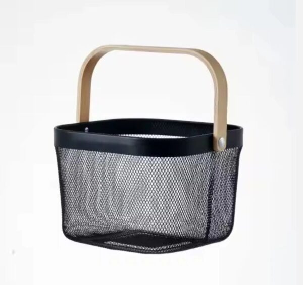 IKEA RISATORP Wire Storage Basket with Wooden Handle