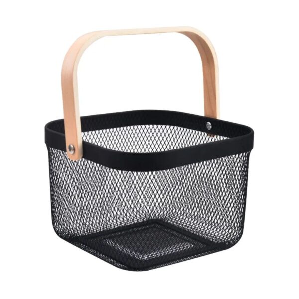 IKEA RISATORP Wire Storage Basket with Wooden Handle