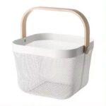 IKEA RISATORP Wire Storage Basket with Wooden Handle