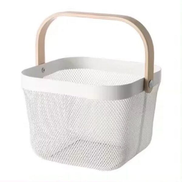 IKEA RISATORP Wire Storage Basket with Wooden Handle