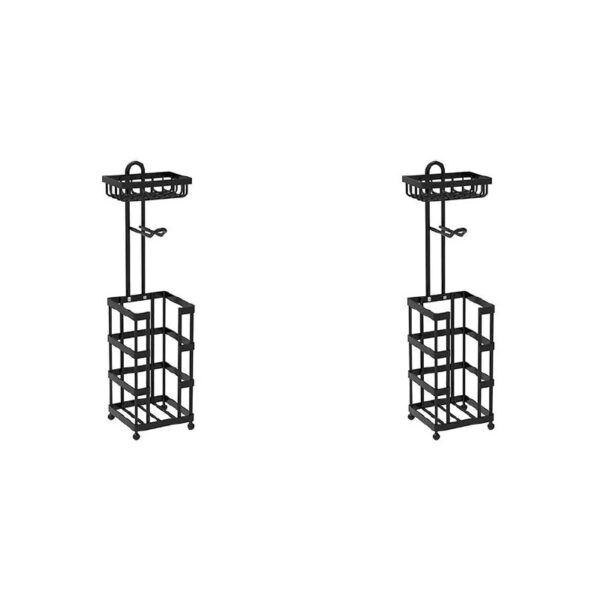 Freestanding Toilet Roll Holder with Storage Basket and Rack