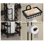 Freestanding Toilet Roll Holder with Storage Basket and Rack