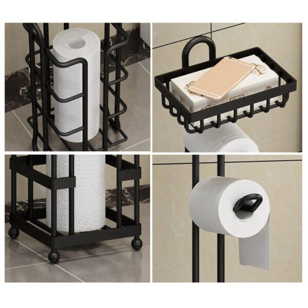 Freestanding Toilet Roll Holder with Storage Basket and Rack