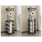 Freestanding Toilet Roll Holder with Storage Basket and Rack