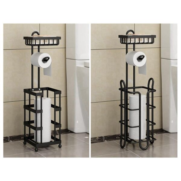 Freestanding Toilet Roll Holder with Storage Basket and Rack