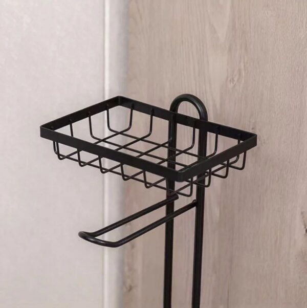 Freestanding Toilet Roll Holder with Storage Basket and Rack