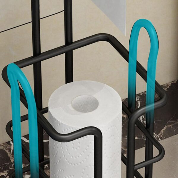 Freestanding Toilet Roll Holder with Storage Basket and Rack