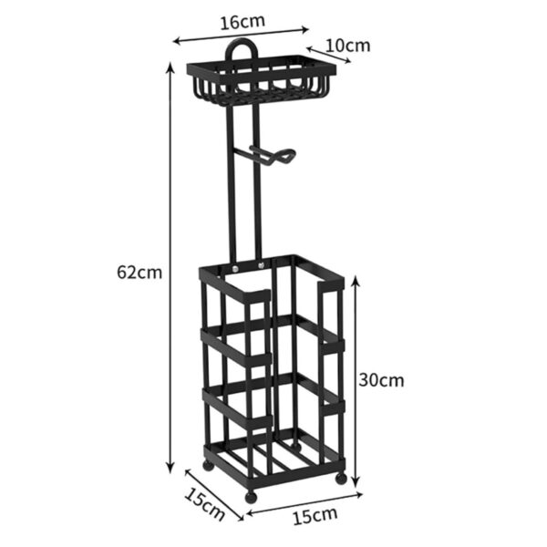 Freestanding Toilet Roll Holder with Storage Basket and Rack