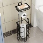 Freestanding Toilet Roll Holder with Storage and Top Tray