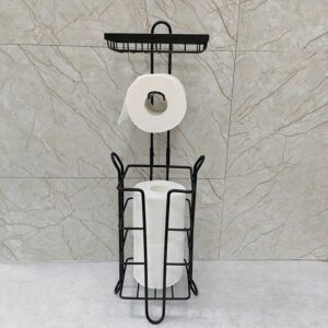 Freestanding Toilet Roll Holder with Storage and Top Tray