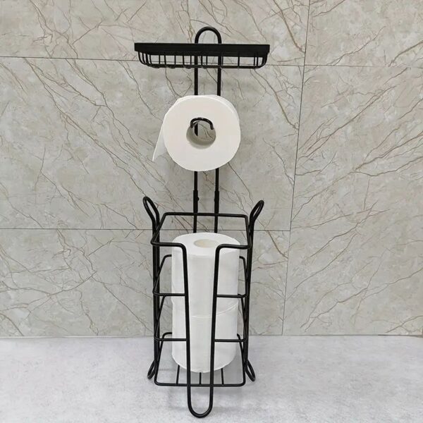 Freestanding Toilet Roll Holder with Storage and Top Tray