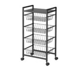 4 Tier Storage Trolley with Wooden Top and Wire Baskets