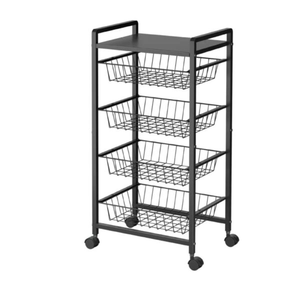 4 Tier Storage Trolley with Wooden Top and Wire Baskets