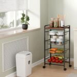 4 Tier Storage Trolley with Wooden Top and Wire Baskets