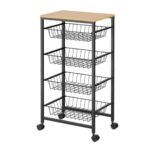 4 Tier Storage Trolley with Wooden Top and Wire Baskets