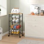 4 Tier Storage Trolley with Wooden Top and Wire Baskets