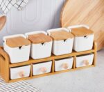 Spice Canister Set (Perotti Massa 8-Piece Porcelain with Bamboo Lids)
