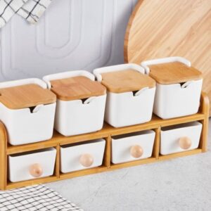 Spice Canister Set (Perotti Massa 8-Piece Porcelain with Bamboo Lids)