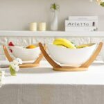 Ceramic Fruit Plate / Elegant Ceramic Fruit Bowl Set with Wooden Base