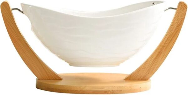 Ceramic Fruit Plate / Elegant Ceramic Fruit Bowl Set with Wooden Base