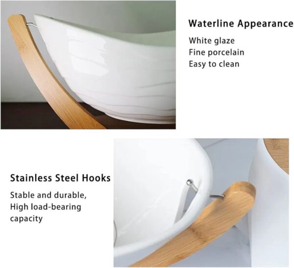 Ceramic Fruit Plate / Elegant Ceramic Fruit Bowl Set with Wooden Base