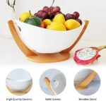 Ceramic Fruit Plate / Elegant Ceramic Fruit Bowl Set with Wooden Base