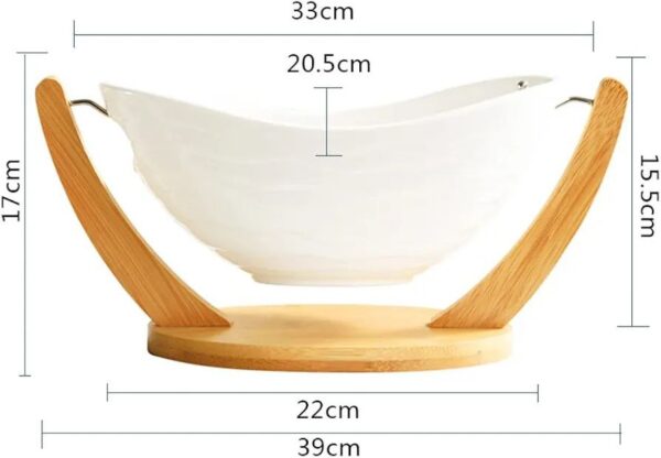 Ceramic Fruit Plate / Elegant Ceramic Fruit Bowl Set with Wooden Base