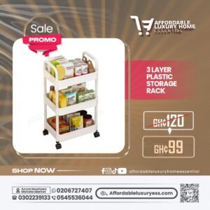 3 Layer Plastic Storage Rack (3-Tier Rolling Cart)