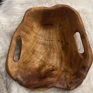 Wooden Bowl (Hand-Carved Root Wood Bowl/Tray with Handles)