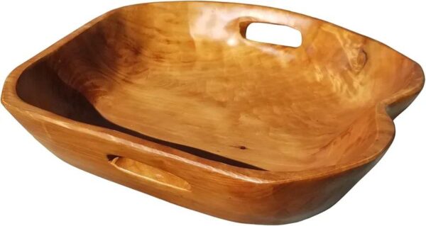 Wooden Bowl (Enrico Hand Carved Farmhouse Root Wood Tray with Handles)
