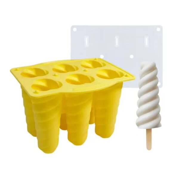 Silicone Ice Cube Mold / 6-Cavity Spiral Ice Cream/Popsicle Mold