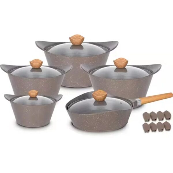 Cook Lover 5-Piece Non-Stick Ceramic Cookware Set with Wood-Style Handles