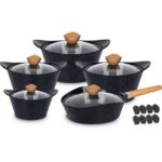 Cook Lover 5-Piece Non-Stick Ceramic Cookware Set with Wood-Style Handles