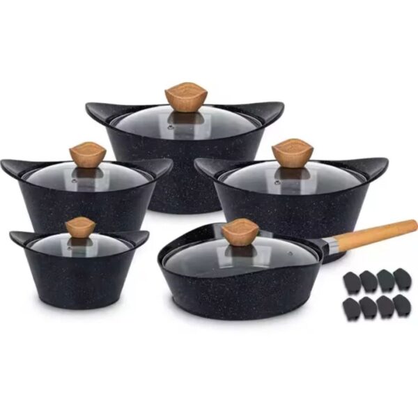 Cook Lover 5-Piece Non-Stick Ceramic Cookware Set with Wood-Style Handles