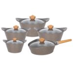 Cook Lover 5-Piece Non-Stick Ceramic Cookware Set with Wood-Style Handles