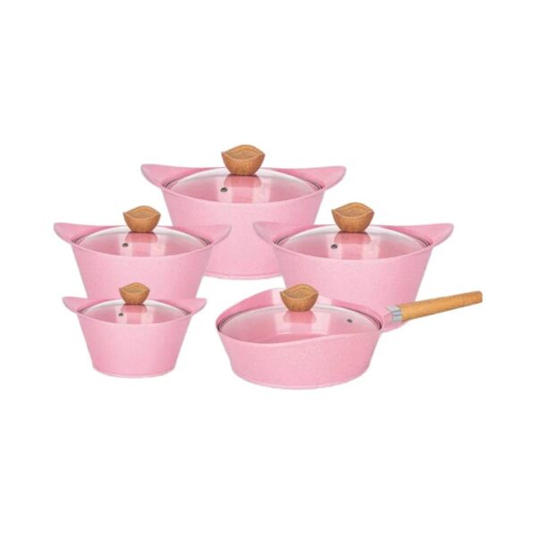 Cook Lover 5-Piece Non-Stick Ceramic Cookware Set with Wood-Style Handles