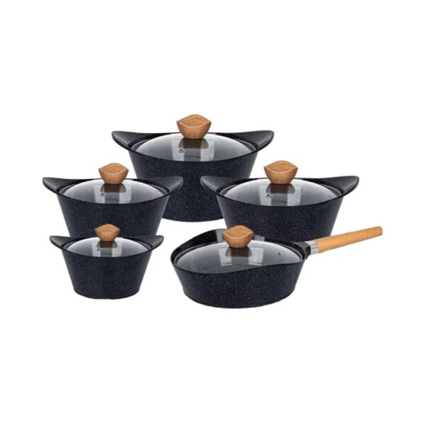 Cook Lover 5-Piece Non-Stick Ceramic Cookware Set with Wood-Style Handles